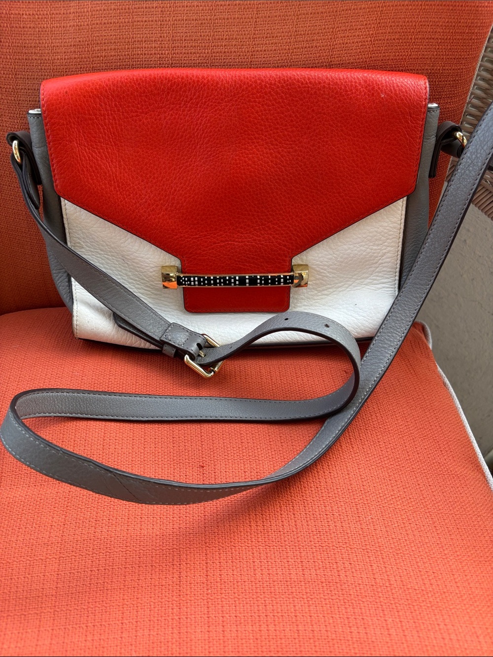 Vince Camuto Red, White & Gray Colorblock Leather Crossbody